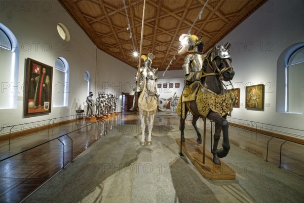 Archduke Ferdinand II's wedding armour, personal armour room, museum, Renaissance Ambras Castle, interior, Innsbruck, Tyrol, Austria, Europe