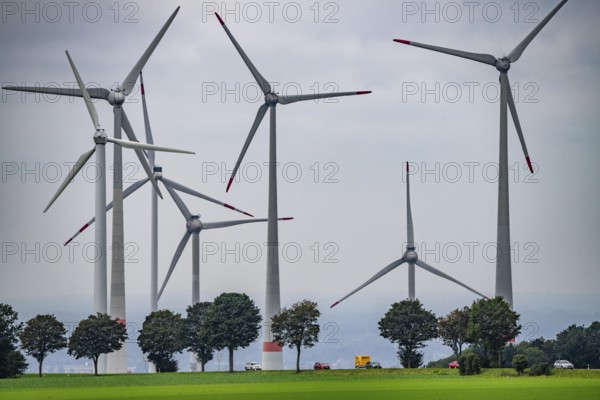 Wind farm east of Paderborn, on the B64 federal highway, North Rhine-Westphalia, Germany, Europe