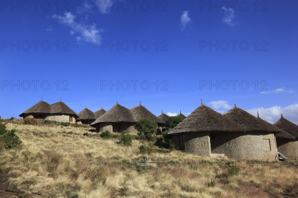 In the highlands of Abyssinia, in the Semien Mountains, landscape in Semien Mountains National Park, Semien Lodge in the national park, Ethiopia, Africa