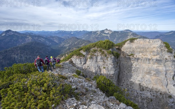 Hiker on the Schinder, Tegernsee mountains in the Mangfall mountains, Germany, Europe