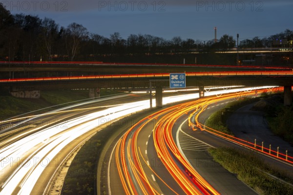 The Kaiserberg motorway junction, A40 motorway, Ruhr expressway, crosses the A3, bridge landscape, motorway bridges and railway bridges, called Spagetti junction, Duisburg, North Rhine-Westphalia, Germany, Europe