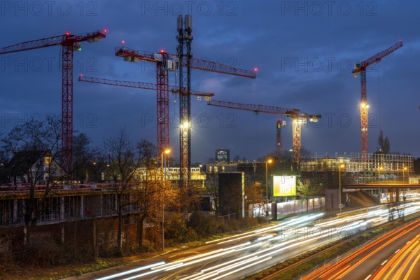 Major construction site in Düsseldorf, on the B8, Danziger Straße, construction of a residential and commercial complex, Deiker Höfe, North Rhine-Westphalia, Germany, Europe