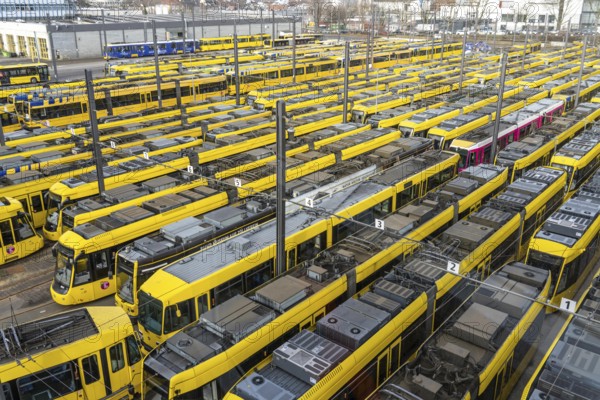 Warning strikes in local public transport, Ruhrbahn trams at the depot, VERDI union members on strike, no trains running, Essen, North Rhine-Westphalia, Germany, Europe