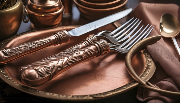 Metal, copper, cutlery and crockery made of copper