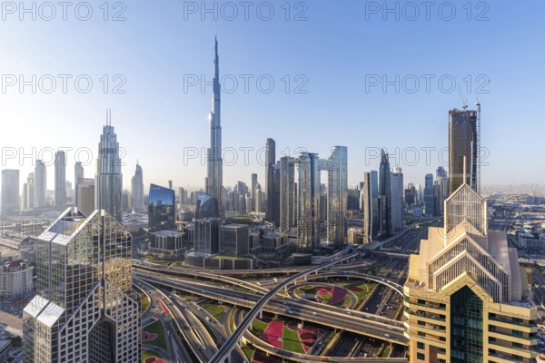 Burj Khalifa tallest building in the world from above in Downtown Dubai, United Arab Emirates, Asia