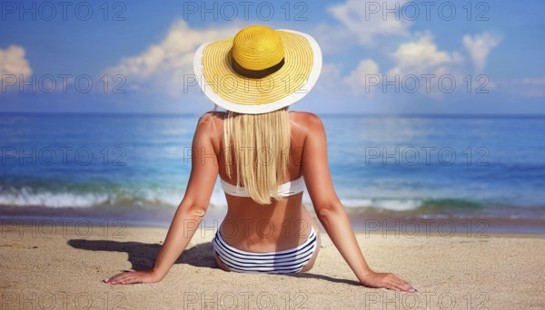 An attractive young woman on the beach in the Caribbean, Studio