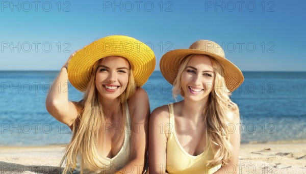 Two young woman on the beach in the Caribbean, Studio