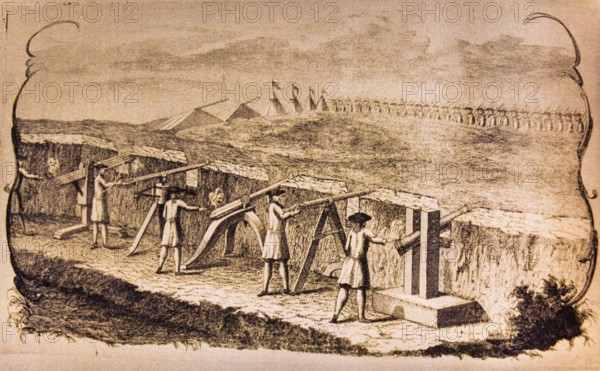 Sketch of defence complex with soldiers, military museum, planned town with star-shaped layout, Palmanaova, Unesco World Heritage Site, Friuli, Italy, Palmanaova, Friuli, Italy, Europe