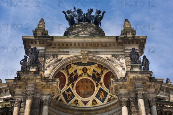 Semperoper in the Old Town, architecture, attraction, famous, equestrian statue, opera, music, historical, history, architecture, building, UNESCO, World Heritage Site, culture, cultural history, reconstruction, renovation, tourism, city trip, building, baroque, Saxony, Dresden, Germany, Europe
