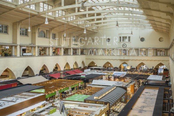 Built in 1912 in Art Nouveau style and opened in 1914, the Stuttgart market hall is now a listed building and is one of the sights of the city of Stuttgart, Baden-Württemberg, Germany, Europe