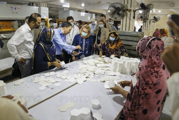 Svenja Schulze (SPD), Federal Minister for Economic Cooperation and Development, visiting Anwar Khawaja Industries PVT. LTD, where footballs are manufactured for the Bundesliga, among others. Sialkot, 23.08.2024. Photographed on behalf of the Federal Ministry for Economic Cooperation and Development