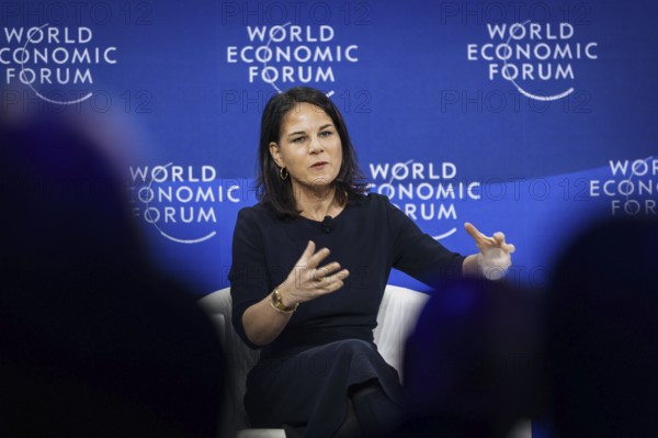 Annalena Bärbock (Alliance 90/The Greens), Federal Foreign Minister, photographed during a panel discussion on Securing an Insecure World at the World Economic Forum in Davos, 16 January 2024. Photographed on behalf of the Federal Foreign Office