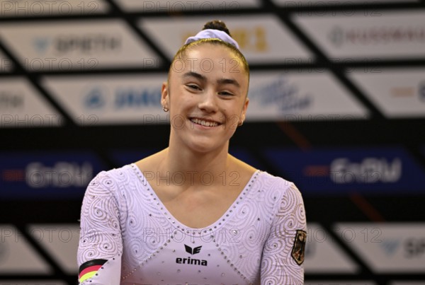 Madita Mayr GER Portrait smiles Gymnastics, EnBW DTB-Pokal, Porsche-Arena, Stuttgart, Baden-Württemberg, Germany, Europe
