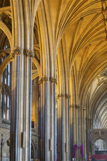 Vaulted roof ceiling inside Bristol cathedral church, Bristol, England, UK