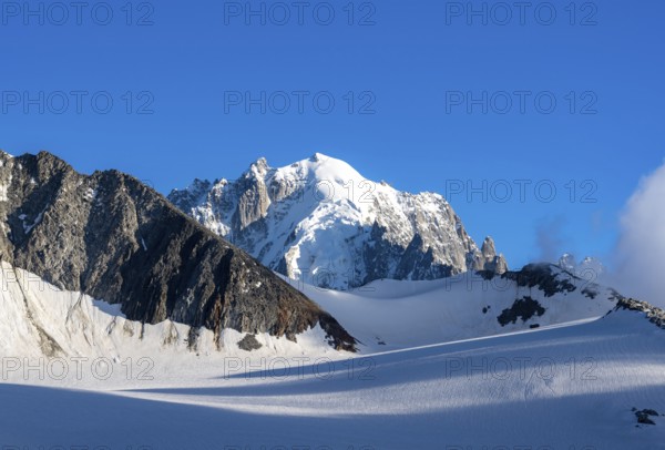 Summit of the Aiguille Verte, High alpine mountain landscape with glacier and mountain peak, Chamonix, Haute-Savoie, France, Europe