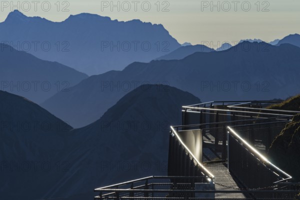 Sunrise, Nordwandsteig on the Nebelhorn, 2224m, Allgäu Alps, Allgäu, Bavaria, Germany, Europe
