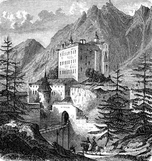 Ambras Castle near Innsbruck, Austria, in 1883, Historical, digital reproduction of an original from the 19th century, Europe
