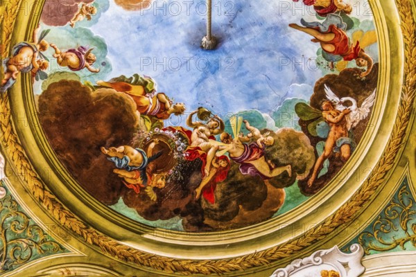 Ceiling fresco by Louis Dorigny, Spring, Love, Fame, Wealth, Opulence, Sala di Flora, 17th century Villa Manin, residence of Ludovico Manin, the last Doge of Venice, Codroipo, Friuli, Italy, Codroipo, Friuli, Italy, Europe