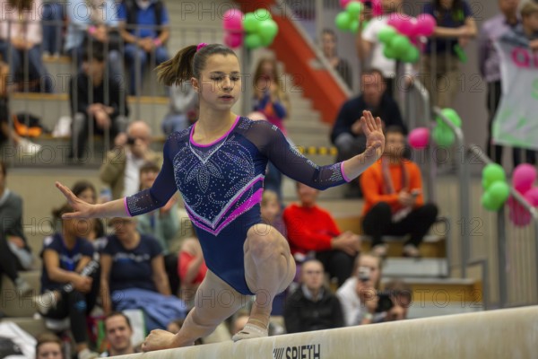 German Gymnastics League (Bundesliga) for woman, 1st competition day 2025 in Mannheim***Janoah Müller (TG Mannheim) on the balance beam