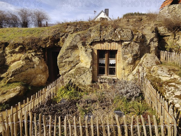 Cave dwelling in the Höhlenstrasse am Schäferberg, Langenstein cave dwellings, Halberstadt, Harz district, Saxony-Anhalt, Germany, Europe