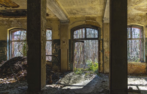 Interior view, former Alpine house on the historic site of the tuberculosis sanatorium in Beelitz, Brandenburg, Germany, Europe