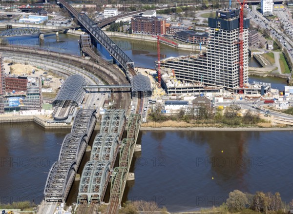 Elbtower, S-Bahn, structural damage, aerial view, Hamburg, Germany, Europe