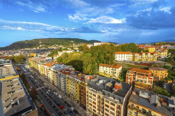 Aerial view of the Egia neighborhood of San Sebastian, Donostia from a balcony in the Basque Country