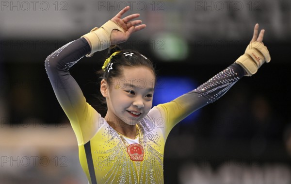 Ziyue Qin CHN Floor Action Gymnastics, EnBW DTB-Pokal, Porsche-Arena, Stuttgart, Baden-Württemberg, Germany, Europe