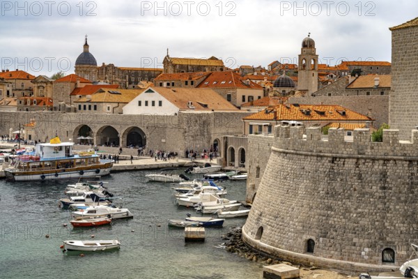 Harbour, city walls and old town of Dubrovnik, Croatia, Europe