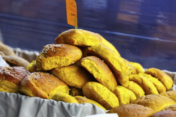 Pastries, market stall, weekly market market in Arrecife, Lanzarote, Spain, Europe