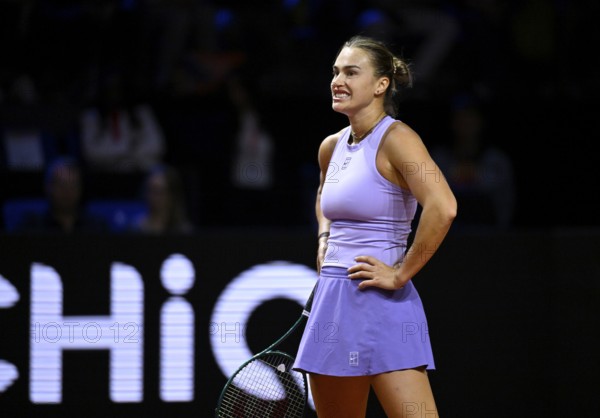Aryna Sabalenka BLR, gesture, gesture disappointed, Tennis Ladies Porsche Cup, Grand Prix, GP, Stuttgart 2025, Porsche Arena, Stuttgart, Baden-Württemberg, Germany, Europe