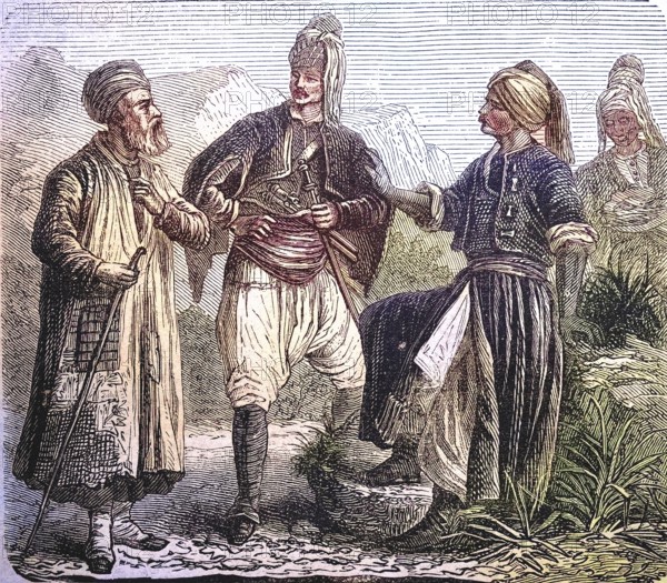 Inhabitants of Bithynia, a region in Asia Minor on the Bosporus and the Black Sea, 1880 / Einwohner von Bithynien, Landstrich in Kleinasien am Bosporus und dem schwarzen Meer, 1880, Historisch, historical, digital improved reproduction of an original from the 19th century / digital reproduction of an original from the 19th century