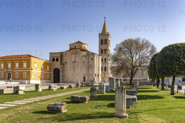 The Church of St Donatus, remains of the Roman forum and the bell tower of Zadar Cathedral, Croatia, Europe