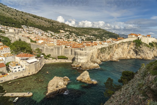 Bokar Fortress, Kolorina Bay and city walls in Dubrovnik, Croatia, Europe