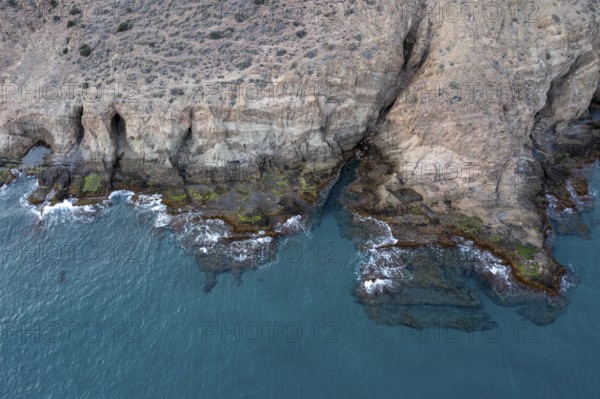 Aerial view, rocky coast, Cabo de Gata-Nijar Natural Park, Almeria, Andalusia, Spain, Europe