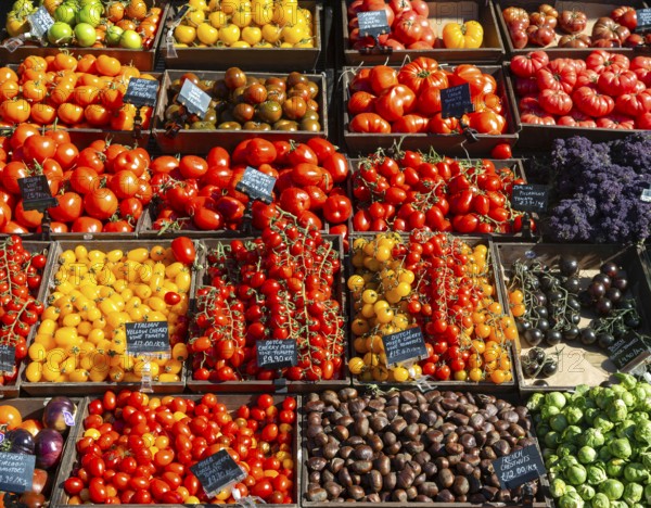 Display outside Brothers Fruit and Vegetables shop, East Dulwich, London, England, UK