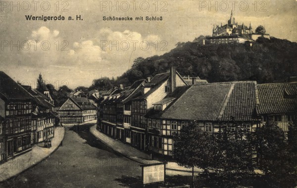 Historical postcard, picture postcard, Schöneecke with castle, Wernigerode, Saxony-Anhalt, Germany, digitally enhanced reproduction of an original from around 1900, picture postcard, Europe