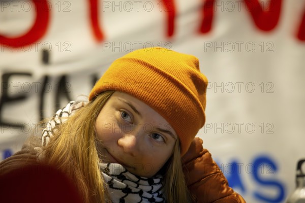 Greta Thunberg taking part in a pro-Palestinian rally on the market square in Mannheim