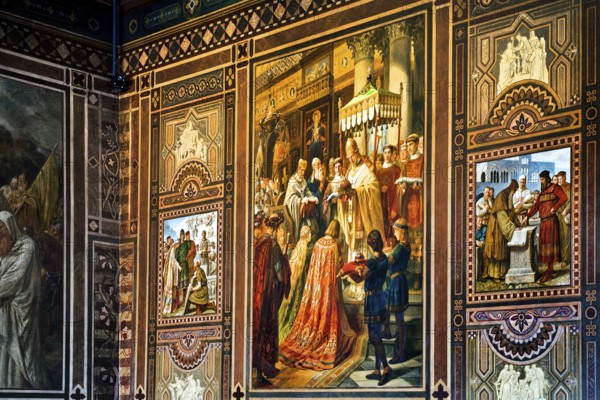 Cycle of wall paintings in the Kaisersaal Goslar in the spirit of Borussian historiography by Hermann Wislicenus, Lower Saxony, Germany, Europe