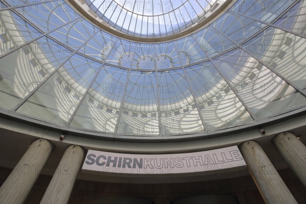 Kunsthalle Schirn with round glass dome, glass window, glass building, inscription, modern building, interior view, reflection, museum, Schirn, Old Town, Frankfurt am Main, Hesse, Germany, Europe
