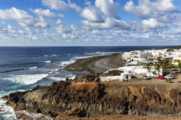 Fishing village on the rocky west coast, black lava coast, coastline, Cumulus, El Golfo, Yaiza, Lanzarote, Spain, Europe