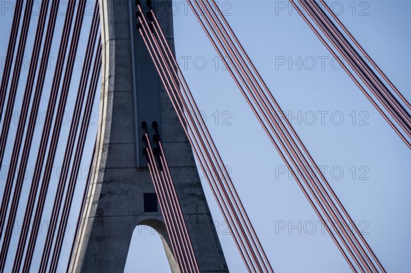 Wesel Rhine bridge, cable-stayed bridge, bridge piers and bridge cables, steel cables