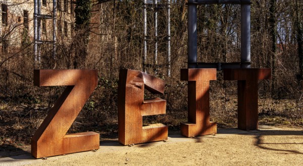 Art installation in front of the entrance to the former Alpenhaus, Historic Tuberculosis Sanatoriums in Beelitz, Brandenburg, Germany, Europe
