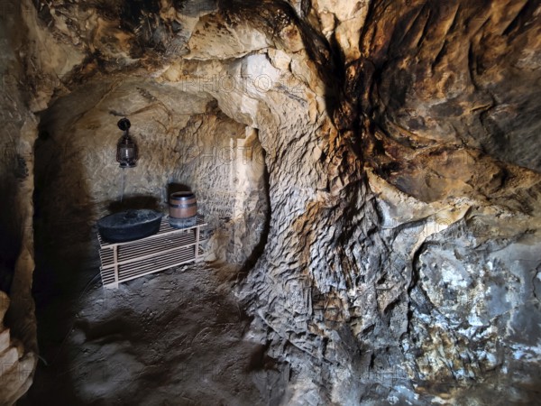 Cave flats in Langenstein, district of Halberstadt, Harz county, Saxony-Anhalt, Germany, Europe