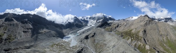 Aerial view, Alpine panorama, mountain landscape with glacier Glacier de Cheilon and summit Mont Blanc de Cheilon, Valais, Western Alps, Switzerland, Europe