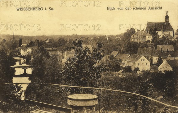 Historical postcard, picture postcard, view from the beautiful view, Weissenberg in Saxony, Germany, digitally enhanced reproduction of an original from around 1900, picture postcard, Europe