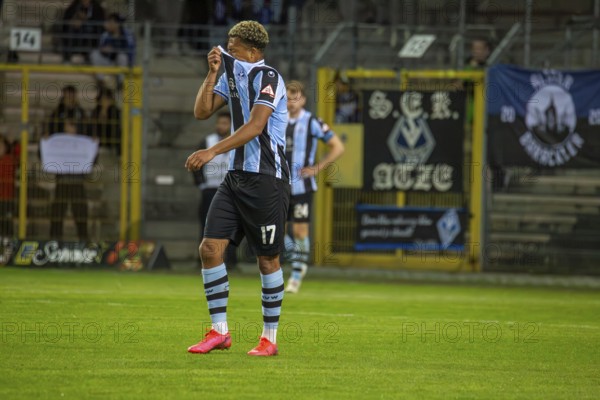 Football 3rd division, 2024/25 season, matchday 32: Waldhof Mannheim vs SpVgg Unterhaching***Samuel Abifade (17, Mannheim) frustrated after the final whistle