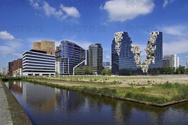 Skyline with office buildings NautaDutilh, Symphony, towers, Symphony torens, ABN AMRO Bank, The Valley, Zuidas financial district, Amsterdam, North Holland, Netherlands