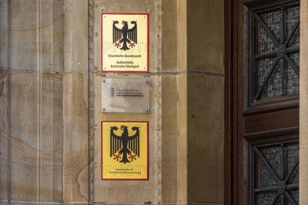 Federal Bureau of Railway Accident Investigation (BEU) . Federal Railway Authority, Branch Office Karlsruhe Stuttgart. Authority sign on a building in Stuttgart, Stuttgart, Baden-Württemberg, Germany, Europe