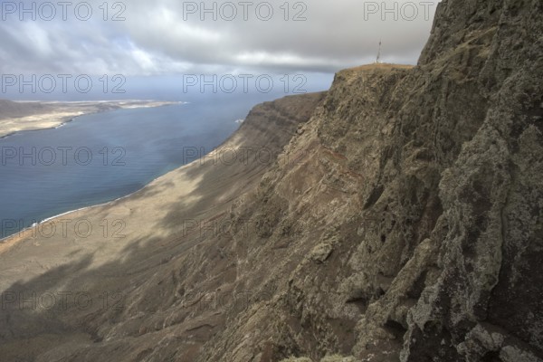 Stunning coastal view with steep cliffs under dramatic sky and sea view, Lanzarote, Canary Islands, Spain, Europe